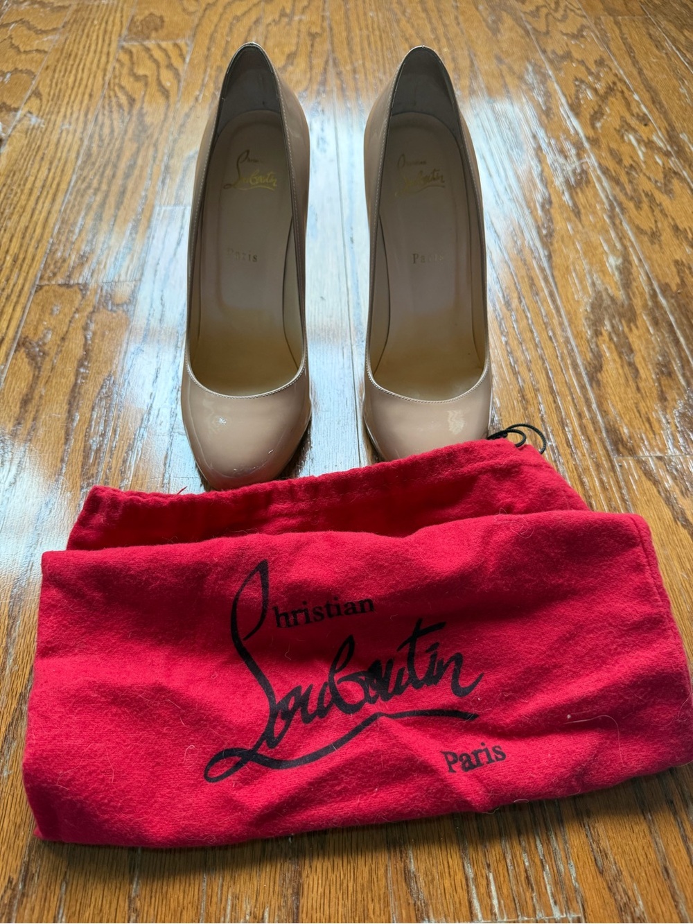Christian Louboutin Nude Patent Leather Pumps with Red Dust Bag